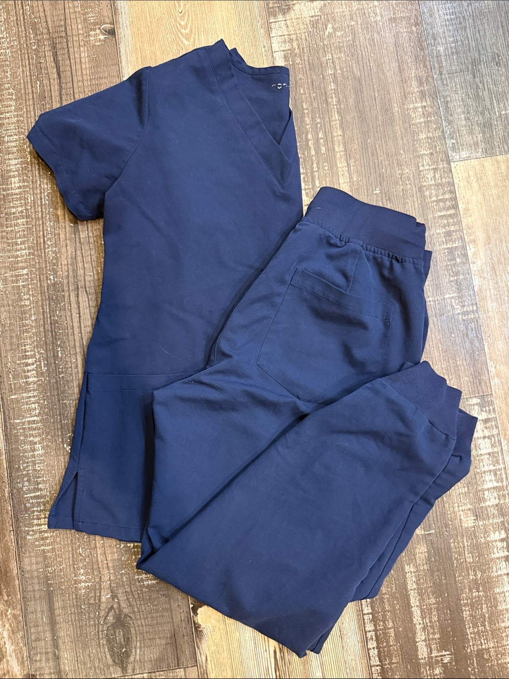 Mandala Navy Scrub Top and Jogger bottoms